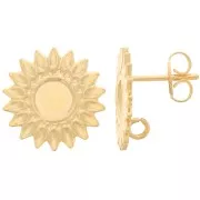 Pendientes flor 15 mm para cabujón 5 mm - Dorado con oro fino x2