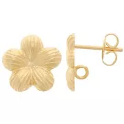 Pendientes Flor de 13 mm con aro abierto - Dorado oro fino x2