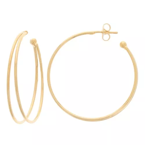 Pendientes de aro doble 38 mm - Dorado con oro fino x2