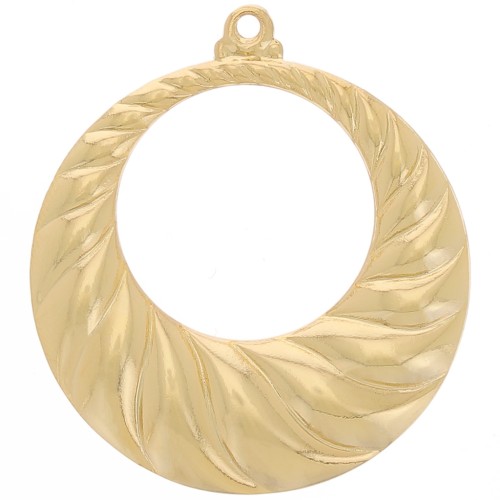 Colgante redondo ahuecado curvado efecto trenzado de 34 mm - Dorado con oro fino x1