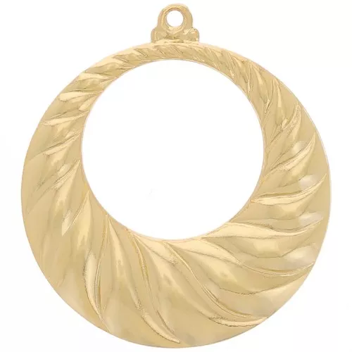 Colgante redondo ahuecado curvado efecto trenzado de 34 mm - Dorado con oro fino x1