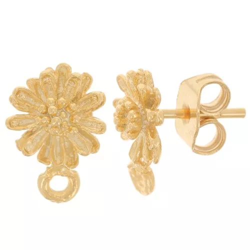 Pendientes flor margarita 8,5 mm con lazo cerrado - Dorado con oro fino x2