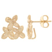 Pendientes de clavo «Trío de flores» de 13 mm, dorados en oro fino x2
