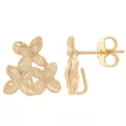 Pendientes de clavo «Trío de flores» de 13 mm, dorados en oro fino x2