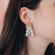 Tachuelas trío flor 13,2 mm Dorado con oro fino x2