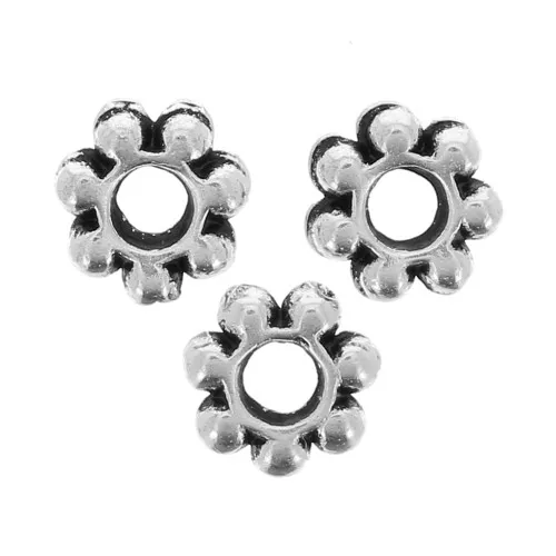 Cuentas rondelle flor 4 mm - Plata envejecida x20