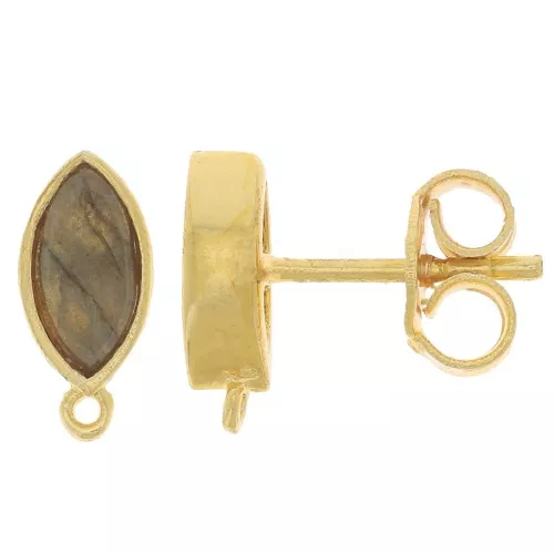 Pendientes navette 11x5 mm con gema - Oro - Labradorita x2