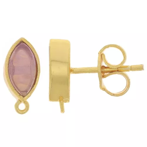 Pendientes navette 11x5 mm con gema - Oro - Amatista x2