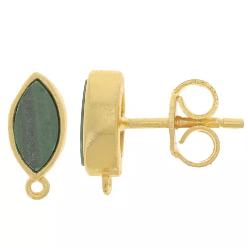 Pendientes navette 11x5 mm con gema - Oro - Malaquita x2