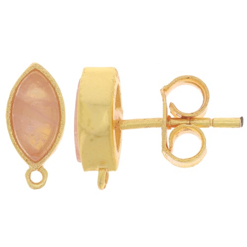 Pendientes navette 11x5 mm con gema - Oro - Cuarzo Rosa x2