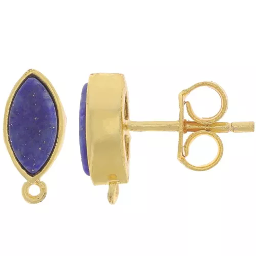 Pendientes navette 11x5 mm con gema - Oro - Lapislázuli x2