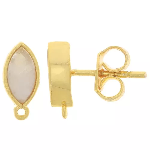 Pendientes navette 11x5 mm con gema - Oro - Piedra luna x2
