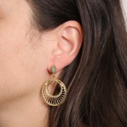 Pendientes navette 11x5 mm con gema - Oro - Piedra luna x2