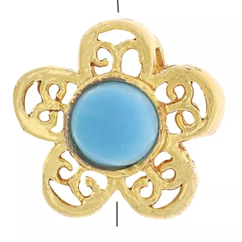 Cuenta flor filigrana 8 mm con imitación piedra preciosa - Oro - Turquesa x1