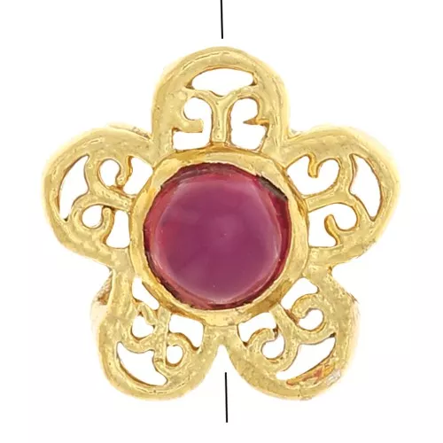 Cuenta flor filigrana 8 mm con imitación piedra preciosa - Oro - Rubí x1