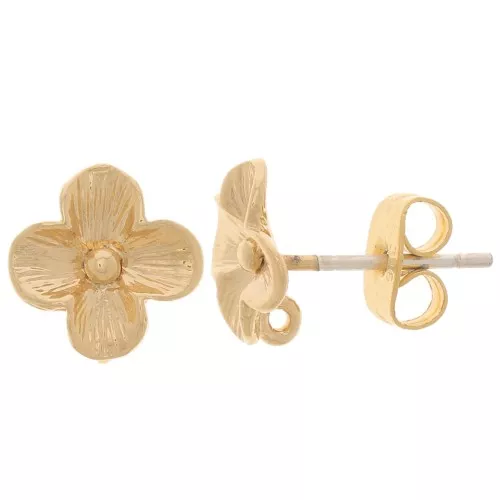 Pendientes Flor de 9 mm con aro abierto - Dorado x2