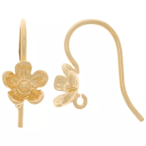 Pendientes flor de 14 mm con anilla abierta - Dorado con oro fino x2