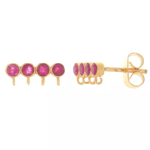 Pendientes 4 filas 4x11.5 mm piedras preciosas - Dorado con oro fino - Jade rosa x2