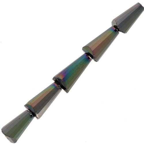 Cuentas facetadas de vidrio en forma de cono - 8x4 mm - Opaque Jet AB x25