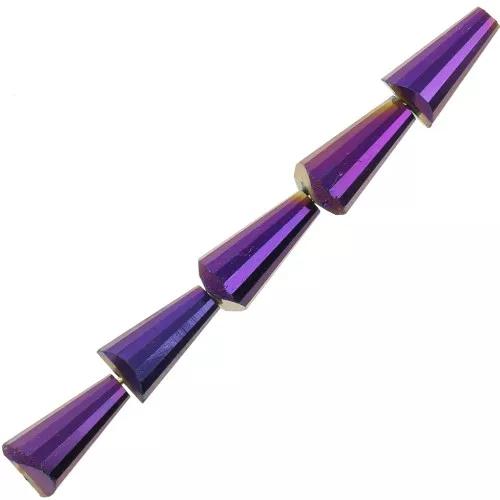 Cuentas facetadas de vidrio en forma de cono - 8x4 mm Opaque Jet Full Sliperitx25