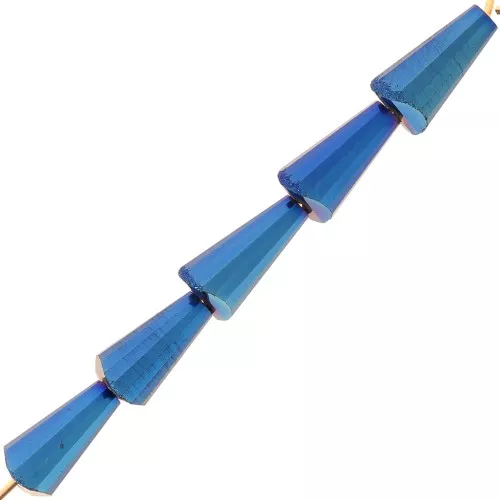 Cuentas facetadas de vidrio en forma de cono - 8x4 mm - Blue Iris x25