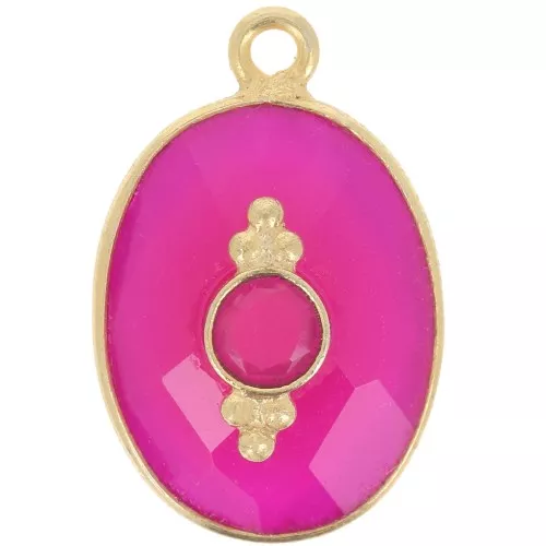 Colgante oval facetado 20x13 mm con engaste - Dorado con oro fino - Calcedonia rosa x1