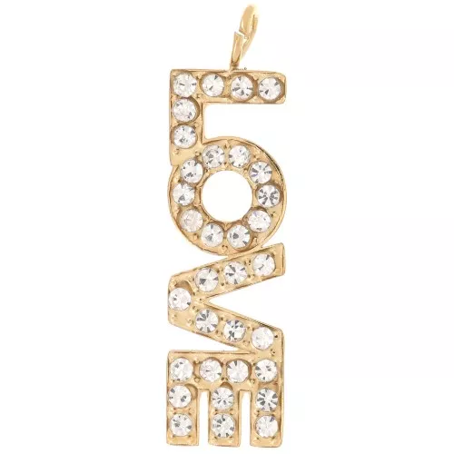 Colgante de amor con óxidos de circonio 26x7 mm - Acero inoxidable 316L chapado en Dorado x1