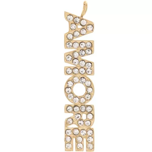 Colgante Amore con óxidos de circonio 35x7 mm - Acero inoxidable 316L dorado x1