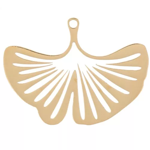 Colgante hoja de ginkgo 23x31 mm - Acero inoxidable 316L dorado x1