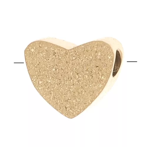 Cuenta corazón plana 5 mm efecto diamante - Acero inoxidable 316L Dorado x1