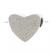 Cuenta corazón plana 5 mm efecto diamante - Acero inoxidable 316L x1