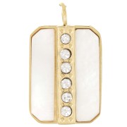 Colgante rectángulo de nácar 18x11 mm y óxidos de circonio - Acero inoxidable 316L dorado|raw }}