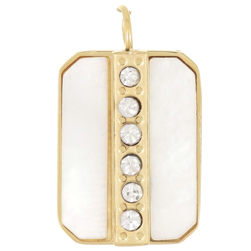 Colgante rectángulo de nácar 18x11 mm y óxidos de circonio - Acero inoxidable 316L dorado