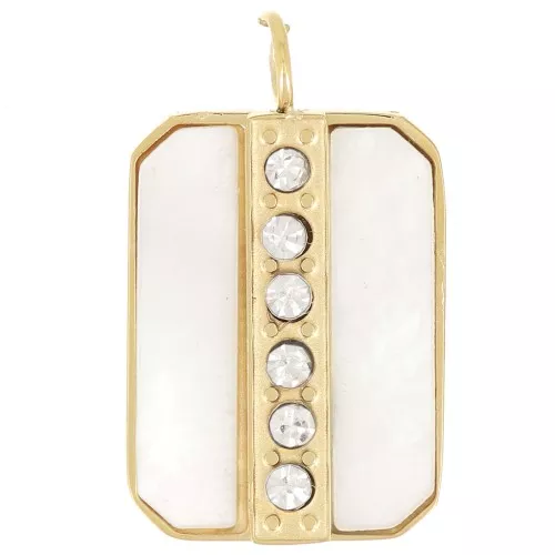 Colgante rectángulo de nácar 18x11 mm y óxidos de circonio - Acero inoxidable 316L dorado