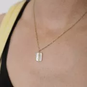 Colgante rectángulo de nácar 18x11 mm y óxidos de circonio - Acero inoxidable 316L dorado