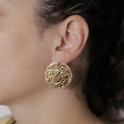 Colgantes redondos martillados de 30 mm con bolitas - Acero inoxidable 304L dorado x2