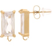 Pendientes rectangulares & óxido de circonio 16x8 mm - Acero inoxidable chapado en Dorado 304L x2