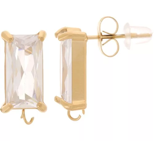 Pendientes rectangulares & óxido de circonio 16x8 mm - Acero inoxidable chapado en Dorado 304L x2
