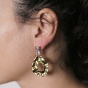 Pendientes rectangulares & óxido de circonio 16x8 mm - Acero inoxidable chapado en Dorado 304L x2