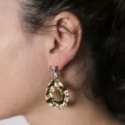 Pendientes rectangulares & óxido de circonio 16x8 mm - Acero inoxidable chapado en Dorado 304L x2