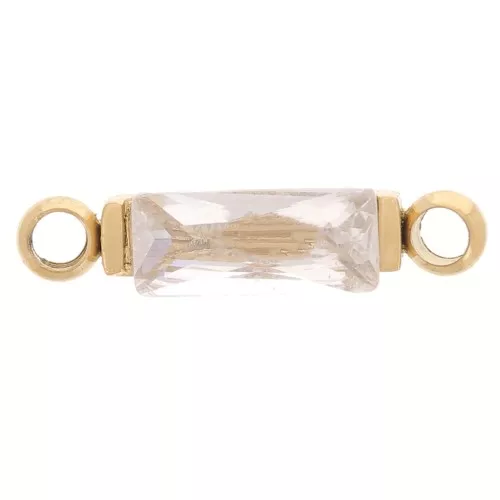 Entrepieza rectangular de 13,5 x 3 mm con circonitas - Acero inoxidable 316L Dorado - Crystal