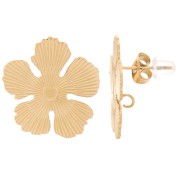 Pendientes flor 20 mm para cabujón de 3 mm - Acero inoxidable chapado en Dorado 304L x2