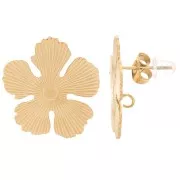 Pendientes flor 20 mm para cabujón de 3 mm - Acero inoxidable chapado en Dorado 304L x2