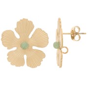 Pendientes flor 20 mm para cabujón de 3 mm - Acero inoxidable chapado en Dorado 304L x2