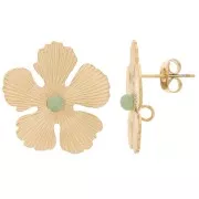 Pendientes flor 20 mm para cabujón de 3 mm - Acero inoxidable chapado en Dorado 304L x2