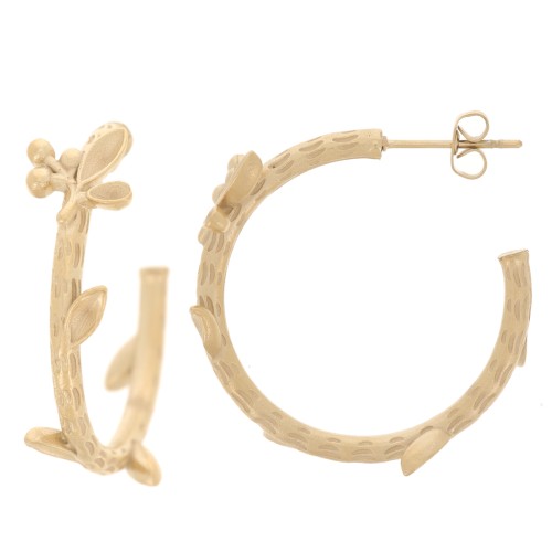 Aros abiertos 27 mm con hojas pequeñas - Acero inoxidable 304L dorado x2