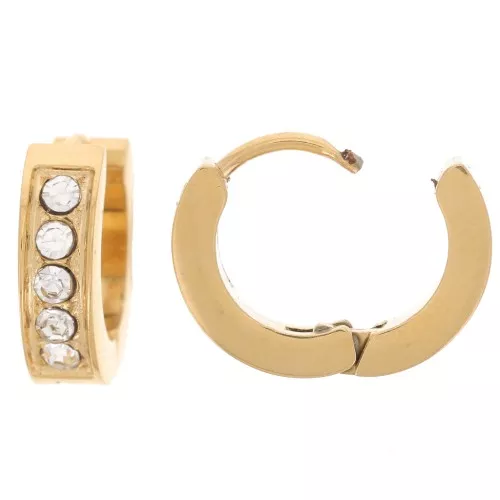 Pendientes criollos redondos de 13 mm con óxido de circonio - Acero inoxidable dorado 304L x2