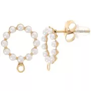 Pendientes redondos empotrados 12mm imit. perla nacarada - acero inoxidable chapado en Dorado 304L x2