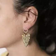 Pendientes redondos empotrados 12mm imit. perla nacarada - acero inoxidable chapado en Dorado 304L x2