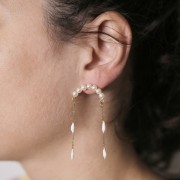 Pendientes puente 21x13 mm imitación perla nacarada - acero inoxidable chapado en Dorado 304L x2